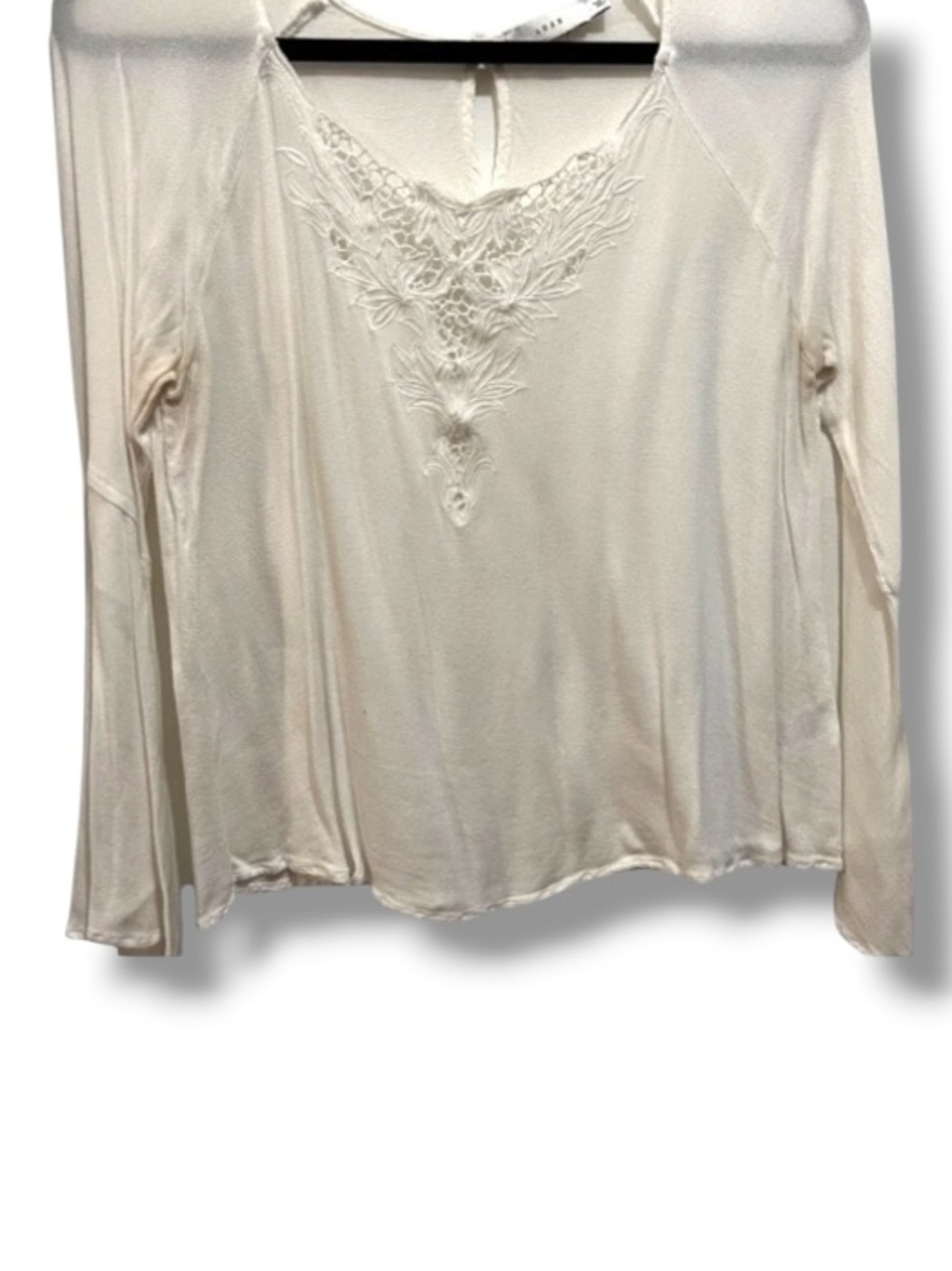 Lush Women’s Lace Embroidered Patterned White Long Sleeve Top Boho Chic